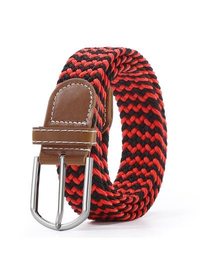 Buy Unisex Elastic Woven Canvas Belt with Pin BuckleBlack + Red Black + Red in Saudi Arabia