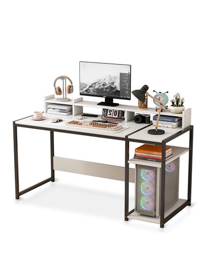 Buy Large Space Storage Home Office Study Computer Table Desk With 2 Storage Shelves White 140*75*50cm in UAE