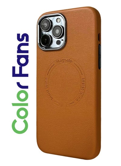 Buy Case for iPhone 14 Pro Max Fashion Leather Magnetic Cover Orange in Saudi Arabia