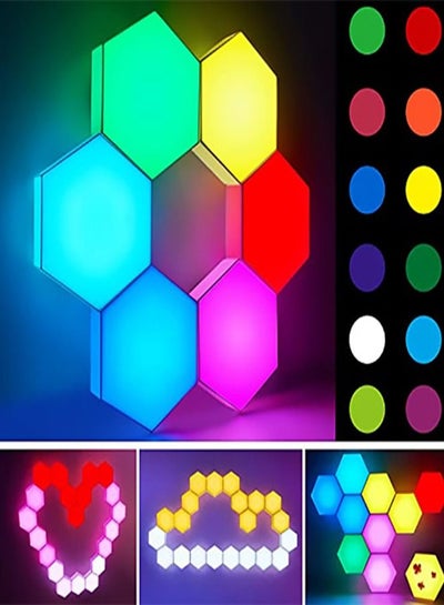 اشتري 6 Pieces LED Wall Hexagon Lights Remote Control Hex Smart Modular Light Panels Touch Sensitive Modular RGB Colorful Light with USB Power Decoration for Gaming Bedroom Living Room في الامارات