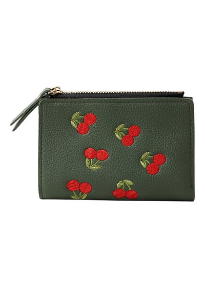 Buy Cherry Embroidered Bifold Short Wallet Green in UAE