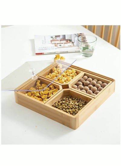 Buy Bamboo Nut and Candy Serving Tray Party Appetizer Platter Veggie Dish Candy Bowl with Acrylic Lid & Removable Dividers for Party Taco Dip Parties Platters & Chip Bowls in Saudi Arabia