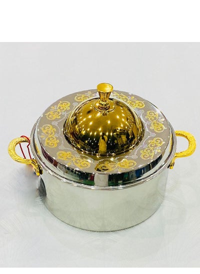 Buy Double Wall Stainless Steel Cooking Pot With Dome Lid Gold, Silver in Saudi Arabia