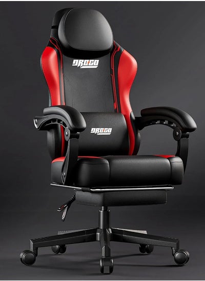 Buy Drogo Ergonomic Gaming Chair, Computer Chair with Linkage Armrest, Footrest & Adjustable Seat Video Game Chair with Leather, Head & Massager Lumbar Pillow Home & Office Chair with Recline Black Red in Saudi Arabia