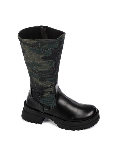 Buy Army Pattern Quilted Zipper Mid Calf Boots - Black & Green in Egypt