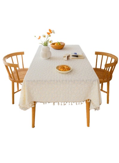 Buy Table Cloth Tassel Cotton Linen Waterproof Spill proof Wrinkle Tablecloth Embroidery Boho Rustic Water Repellent Table Cover for Dining Party Kitchen Dinning Tabletop Decoration in Saudi Arabia