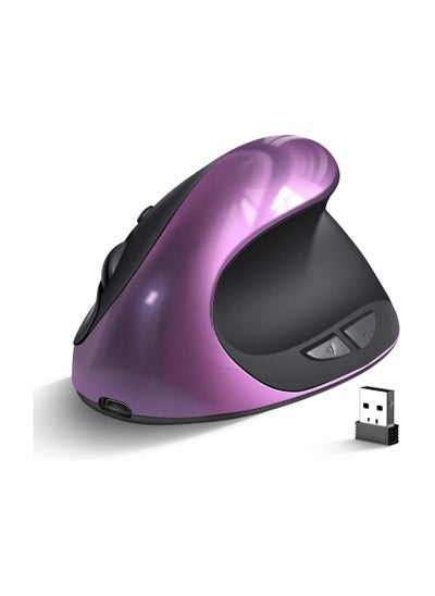 اشتري Wireless Ergonomic Vertical Mouse, Rechargeable Small Vertical Mouse with 6 Buttons 3 Adjustable 800/1200/1600 DPI for Laptop,Desktop,PC, MacBook (Purple)C في الامارات