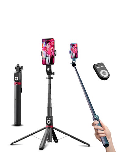 اشتري 86" Selfie Stick Tripod, Extendable 360° Rotation Wireless Phone Stand with Rechargeable Bluetooth Remote Aluminum Phone Tripod for iPhone, Android for Photograph, Live Streaming, Video Recording (B) في الامارات