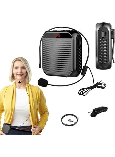 اشتري Voice Amplifier with Wired Microphone Headset, Personal Microphone Speech Amplifier, Loudspeaker for Teachers, Tour Guides/Coaches Metting/Yoga/Fitness (Black) في السعودية