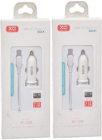 اشتري XO TZ08 Car Charger Suit And Micro Cable With 2.1A Max Output And 2 USB Output 1000MM Set Of 2 Pieces - White في مصر