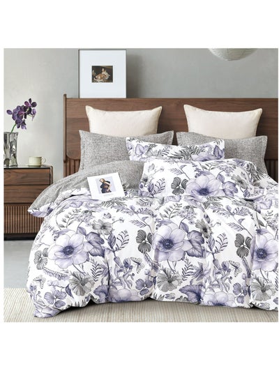 Buy Printed Comforter Set 4-Pcs Single Size All Season Decorated Reversible Single Bed Comforter Set With Super-Soft Down Alterntaive Filing,Lavender Grey in Saudi Arabia