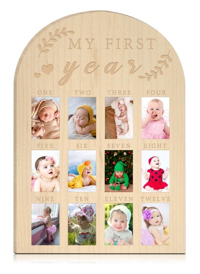 Buy My First Year Photo Display Wood Board Baby's First Year Photo Frame Milestone Board Baby Age Stages Picture Frame Home Nursery Decorations New Born Keepsake 1st Birthday Gift for Infants Boys Girls in Saudi Arabia