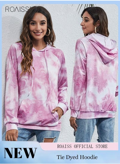 اشتري Women'S Casual Tie Dye Hoodie Hat Drawstring Design Top Loose Pocket Pullover في الامارات