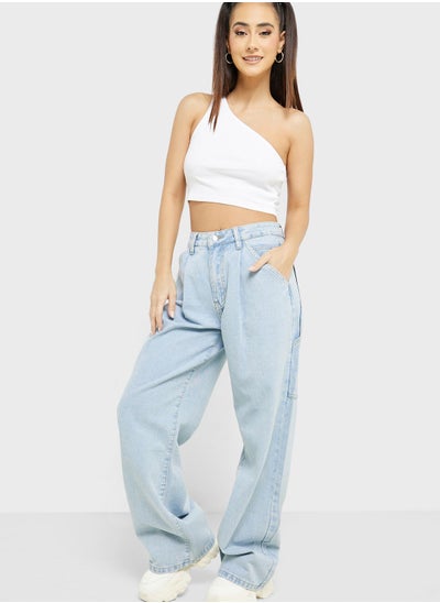 Buy Strap Pocket Detail Mom Jeans in UAE