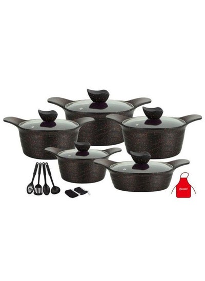 اشتري 17-Piece Granite Cookware Set Includes 1xCasserole With Lid 20cm, 1xCsserole With Lid 24cm, 1xCasserole With Lid 28cm, 1xCasserole With Lid 32cm, 1xShallow Casserole With Lid 28cm, 7xCooking Tools Black في الامارات