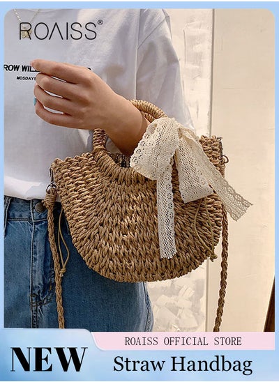 Buy Women Straw Woven Shoulder Bag Summer Beach Travel Crossbody Handbag Classics Satchel Purse Woven Handbags Women Straw Tote Bag with Zip in UAE