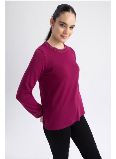 Buy Woman Regular Fit Crew Neck Long Sleeve Tricot Pullover in Egypt