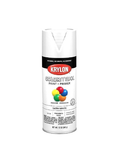 Buy Colormaxx Indoor and Outdoor Spray Paint and Primer Satin White 12oz K05577007 in Saudi Arabia