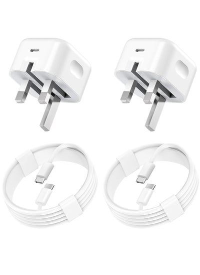 Buy 2-Pack USB Type-C Fast Charger for iPhone 15 and Samsung Galaxy – 20W UK Wall PD Adapter with USB-C to C Cable in UAE