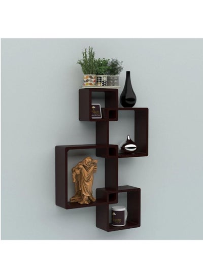 اشتري Wooden Twist Rafuf Intersecting Floating Wall Shelves with 4 Shelves Brown في الامارات