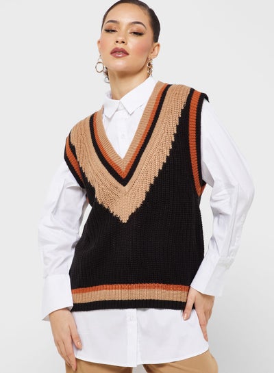 Buy V-Neck Color Block Sweater in UAE