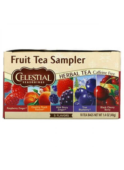 اشتري Celestial Seasonings, عينات شاي الفواكه، شاي الأعشاب، خالي من الكافيين، 5 نكهات، 18 كيس شاي، 1.4 أونصة (40 جم) في الامارات