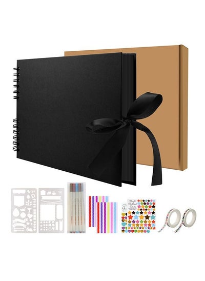 Buy Scrapbook Photo Album with Black Page 12x8 Inch,Black/Yellow Cover (40 Sheets, 80 pages) With 6 Pcs Markers Paints Pens and Stickers (Black) in UAE