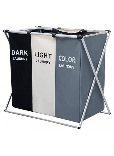 Buy 3-Section Laundry Basket Black/White/Grey 137L in UAE