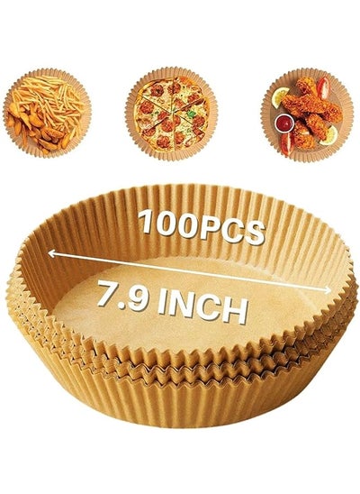 Buy 100 Pcs Large Size 7.9" (20 cm) disposable Air Fryer paper, liners Air Fryer liner oil & waterproof, nonstick baking air fryer liners square and round reusable papers, (Round) in UAE