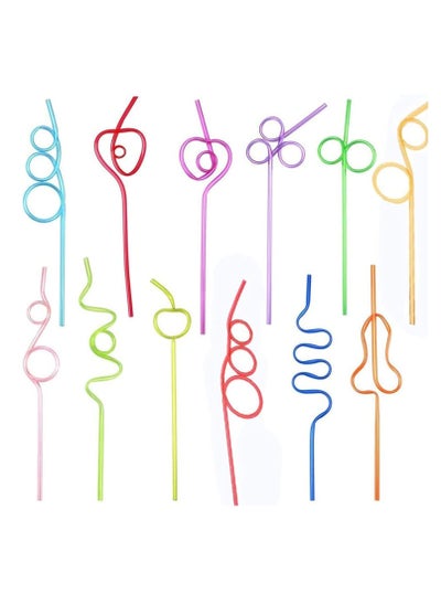 Buy 12 Pack Colorful Reusable Drinking Straws Crazy Straws Plastic Twirly Loop Straws For Kids Parties Carnivals Fun in Saudi Arabia