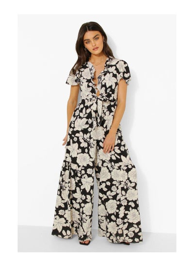 Buy Floral Wide Leg Plunge Jumpsuit in UAE