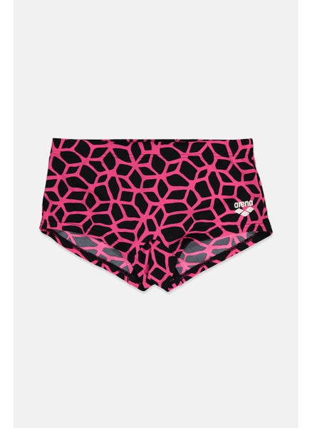 Buy Men All Over Print Drawstring Swimwear Trunk, Pink and Black in Saudi Arabia