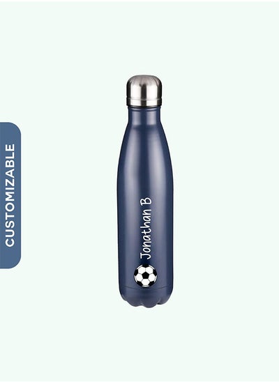 Buy Personalised Football Navy Metal Insulated Drinks Bottle in UAE