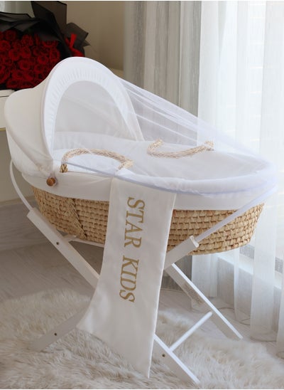 Buy Baby Moses Basket Cradle With Rocking Stand, White in Saudi Arabia