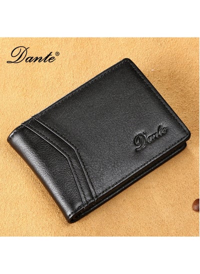 Buy Cowhide Wallet Thin RFID Anti-theft Card Swipe Driver's License Coin Purse Horizontal Black (First Layer Cowhide) in Saudi Arabia