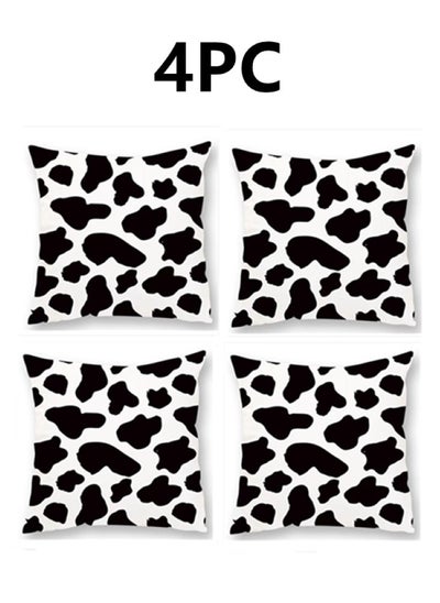 Buy 4-Piece Home Decorative Pillow Covers Plush Throw Pillow Cover Black White 45x45 Centimeter in UAE