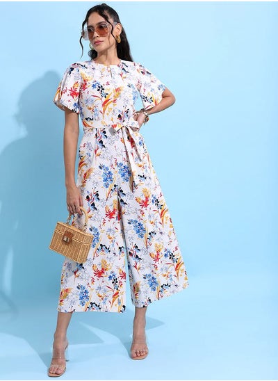 Buy All Over Print Floral Jumpsuit With Tie Front Detail in Saudi Arabia