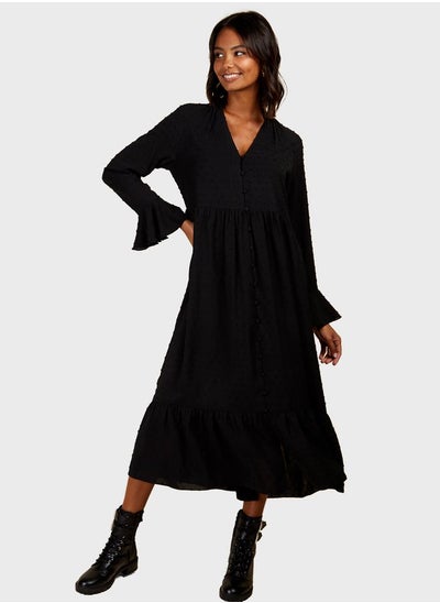 اشتري V - Neck Ruffle Dress في الامارات