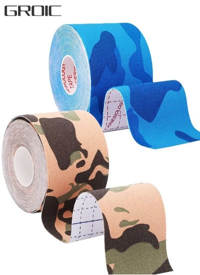 Buy 2 Pack Kinesiology Tape, Camouflage Sports Tape Athletic Recovery Pain Relieve Strong Adhesion Waterproof Sports Theraeputic Tape for Muscle Pain Relief and Joint Support  [2” x 20”] in Saudi Arabia