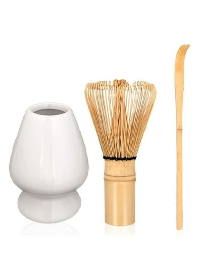 Buy 3-Piece Traditional Handmade Matcha Tea Tool Set with Black Ceramic Whisk Holder Whisk Scoop in Saudi Arabia