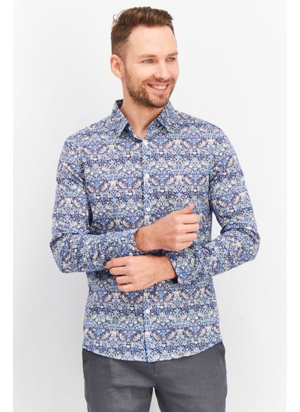 Buy Men Slim Fit All Over Print Long Sleeves Casual Shirt, Blue Combo in Saudi Arabia