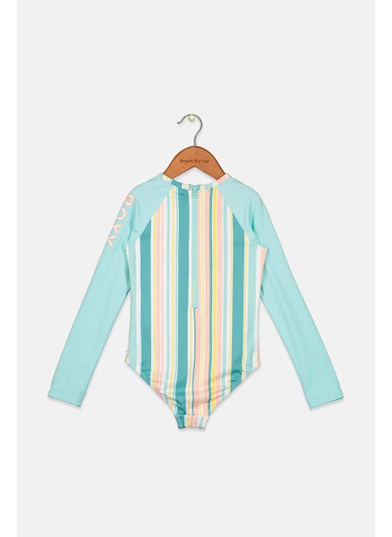 اشتري Kids Girl Stripe long Sleeve One Piece Swimwear, Turquoise في الامارات