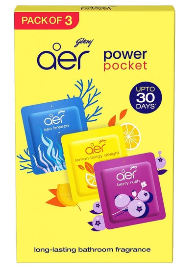 Buy Godrej Aer Power Pocket | Air Freshener- Bathroom And Toilet | Lasts Up To 30 Days | Assorted Pack Of 3 (30G) in UAE