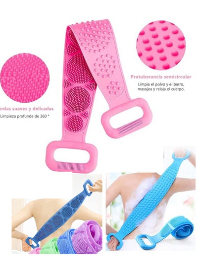 Buy Silicone Body and Back Scrubber with Scalp Massager and Hook Pink 72cm in Saudi Arabia