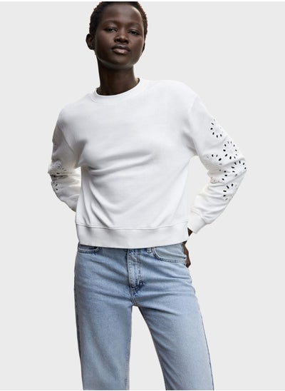 Buy Openwork Sleeve Round Neck Sweatshirt in UAE