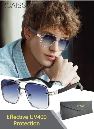 Buy Square Sunglasses for Men Women, UV400 Protection Sun Glasses with PC and Metal Frame, Fashion Anti-Glare Sun Shades for Men Driving, Fishing, Traveling, Silver, 57mm in UAE