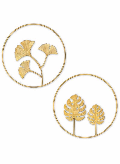 اشتري Round Leaves, Metal Wall Art, Iron Wall Sculptures Wall Ornaments, Gold Metal Leaf Wall, Nature Gingko Biloba Art, for Home Hotel Living Room Office Decoration, 2Pcs (Gold) في الامارات