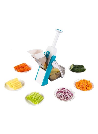 Buy Vegetable Cutter Multifunctional Mandoline Slicer with Stainless Steel Blades Blue in UAE