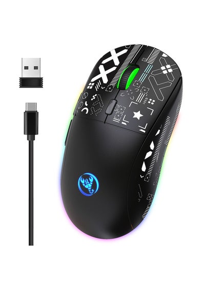 Buy 2.4G Wireless Mouse with USB Mini Receiver, 3600DPI Ergonomic Optical Mouse, Rechargeable RGB Computer Mouse for Laptop Desktop in Saudi Arabia