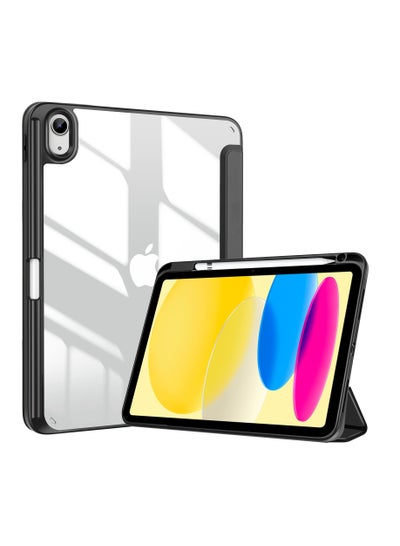 Buy For iPad 10th Gen Case with Pencil Holder 2022 iPad 10.9 Inch Case, Clear Transparent Back Shell Trifold Protective Cases Shockproof Cover for 2022 iPad 10th Gen A2696 A2757 A2777 -Black in Saudi Arabia